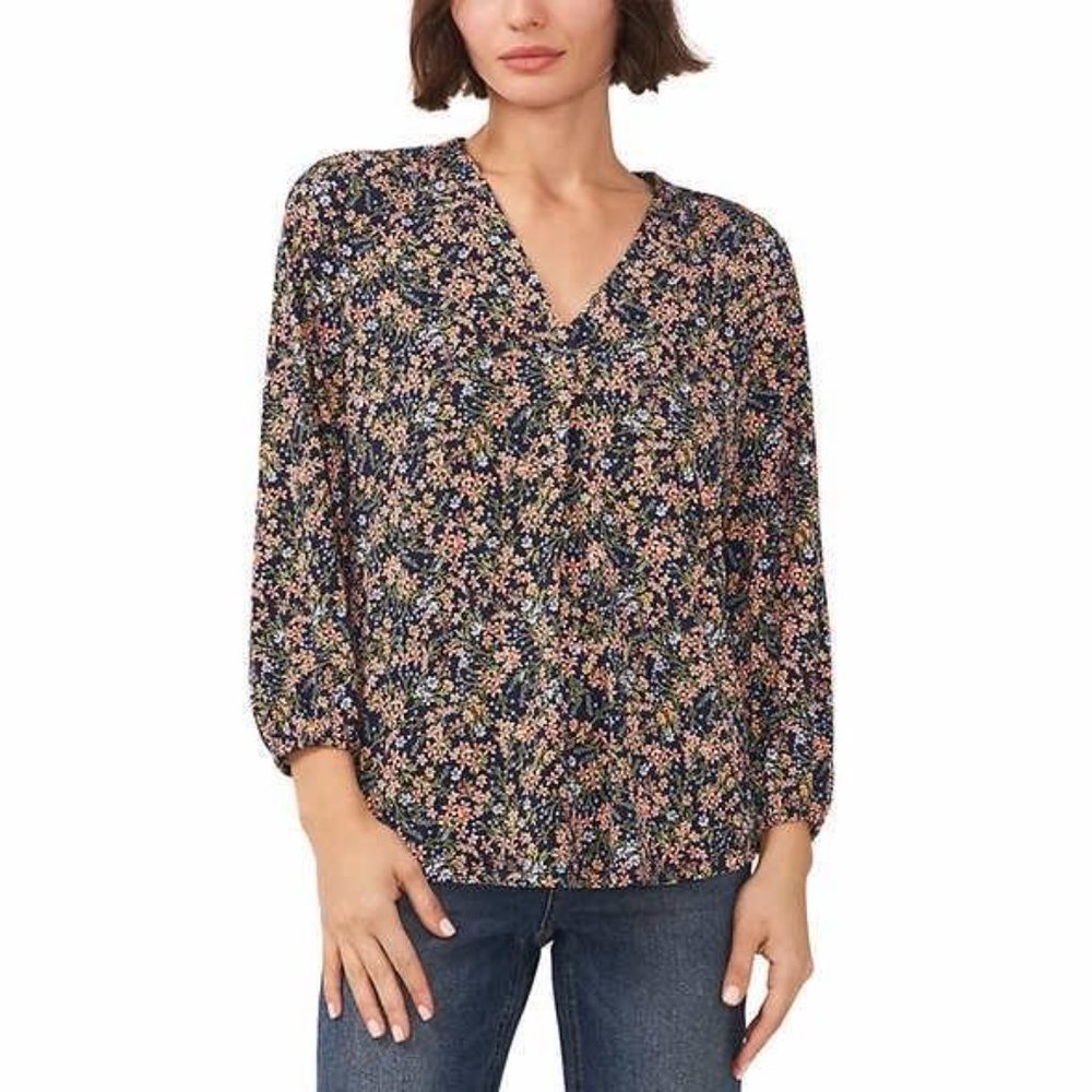 Vince Camuto Ladies' V-Neck Top, Navy Multi, S, M, XL, New with Tag